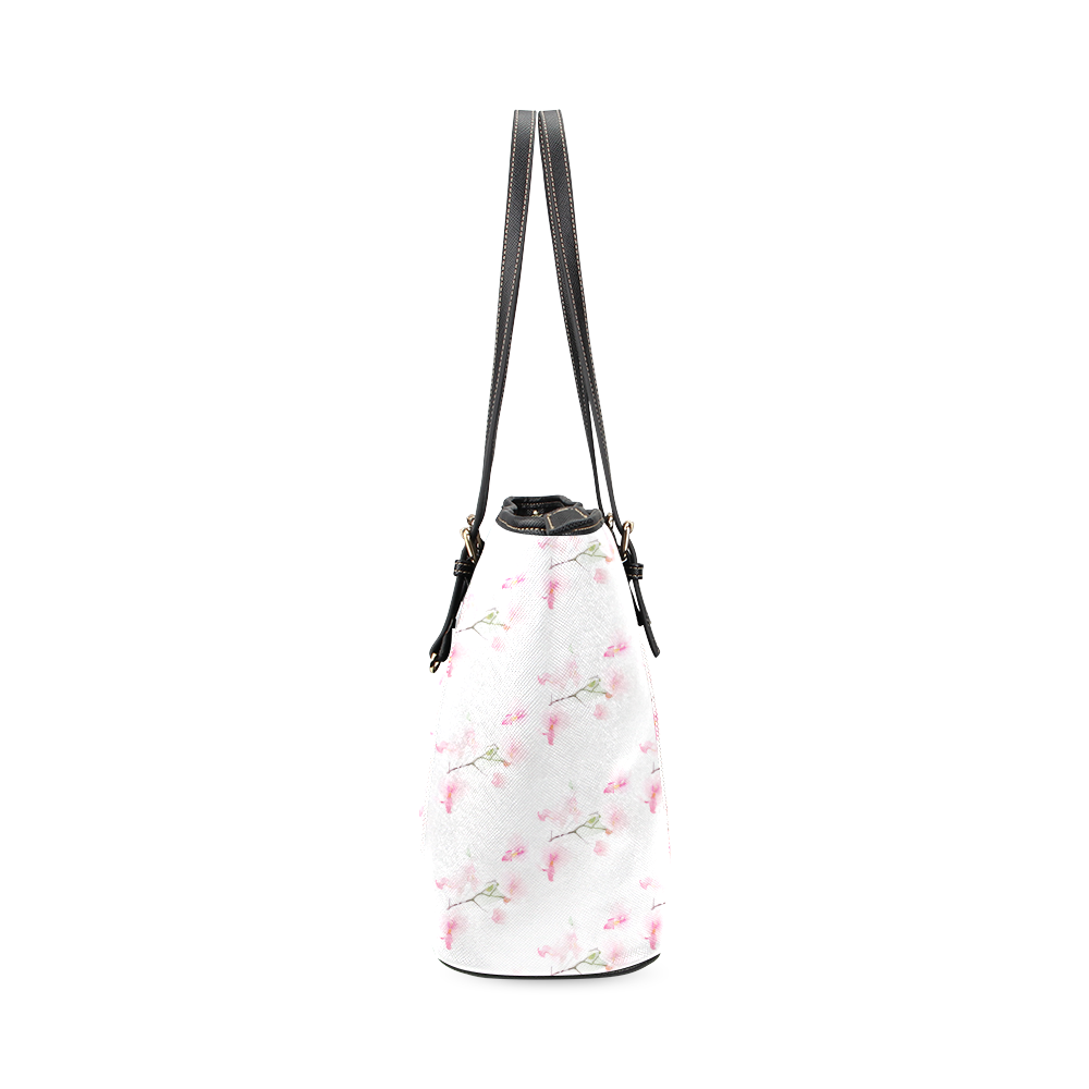 PATTERN ORCHIDÉES Leather Tote Bag/Small (Model 1640)