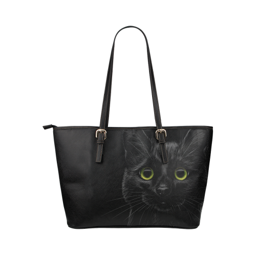 Black Cat Leather Tote Bag/Large (Model 1651)