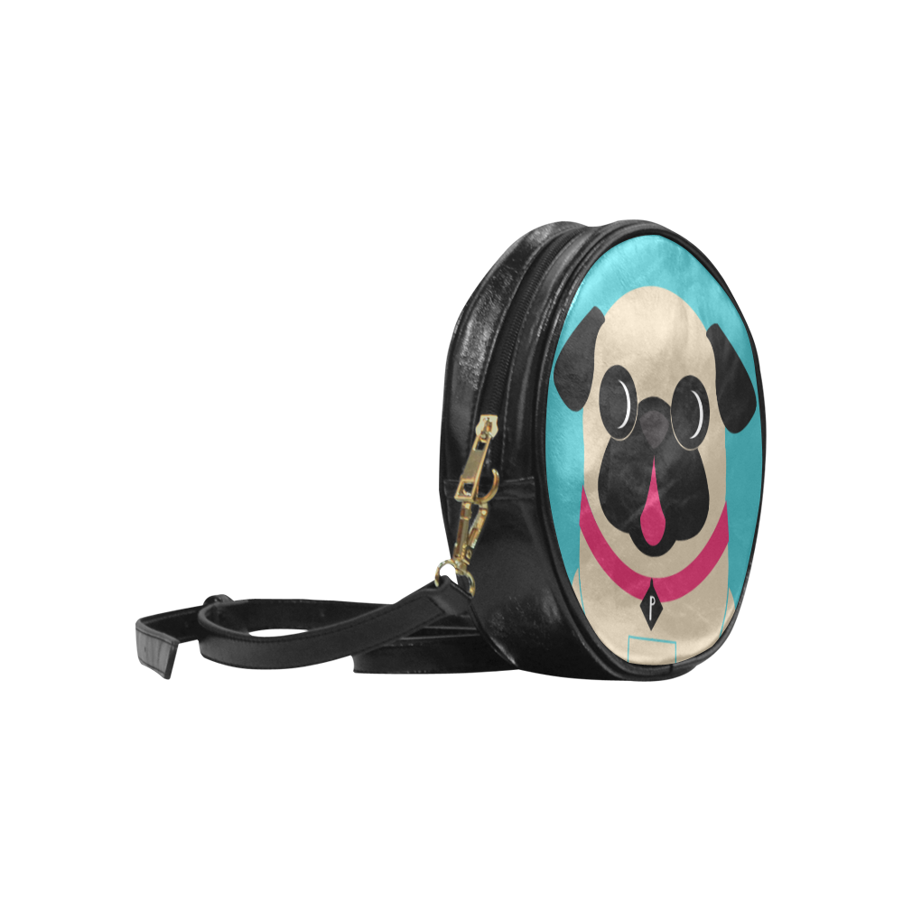 Fawn Pug on Turquoise Round Sling Bag (Model 1647)
