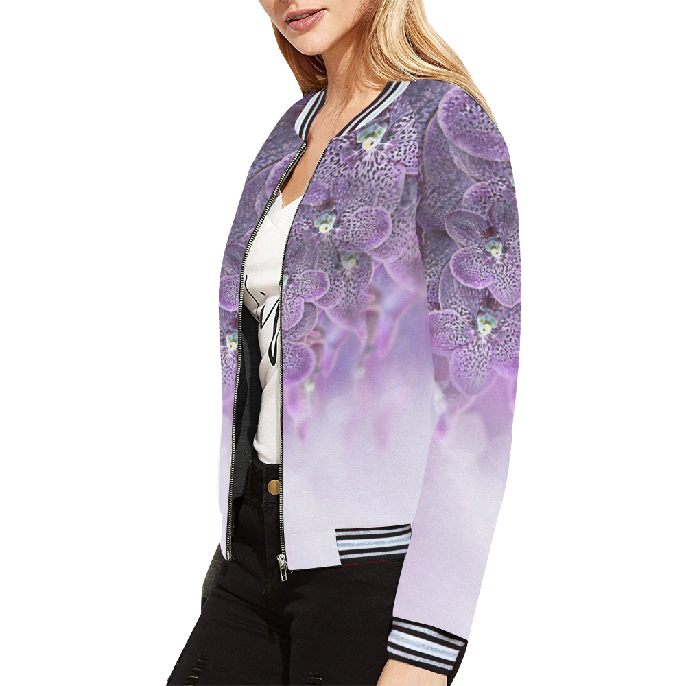 violet-orchids All Over Print Bomber Jacket for Women (Model H21)