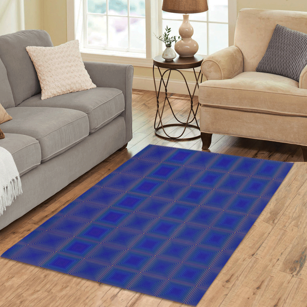 Royal blue golden multicolored multiple squares Area Rug 5'3''x4'