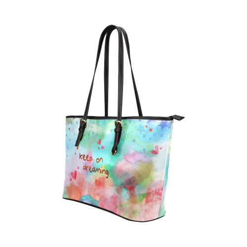 KEEP ON DREAMING - rainbow Leather Tote Bag/Small (Model 1651)