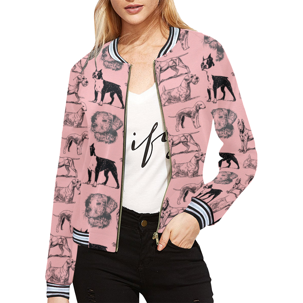 dog pattern pink All Over Print Bomber Jacket for Women (Model H21)