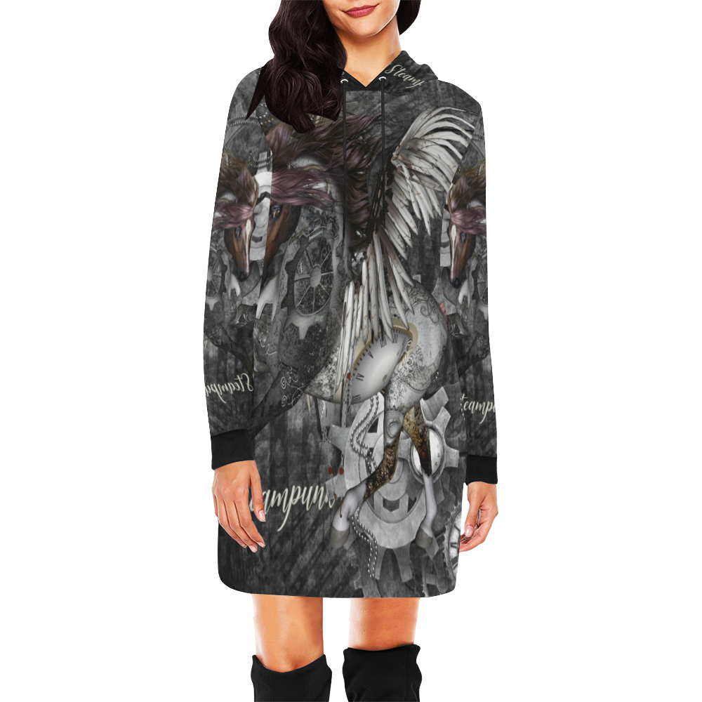 Aweswome steampunk horse with wings All Over Print Hoodie Mini Dress (Model H27)