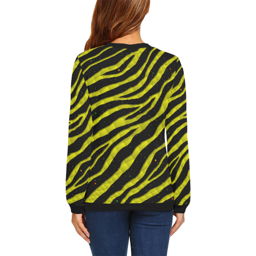 Ripped SpaceTime Stripes - Yellow All Over Print Crewneck Sweatshirt for Women (Model H18)