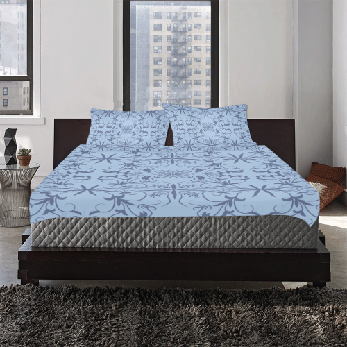 Blue damask 3-Piece Bedding Set