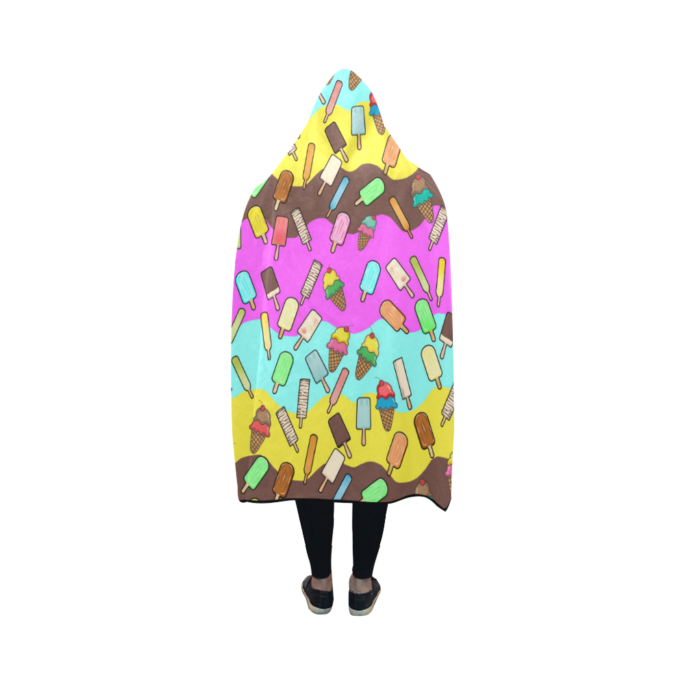 Ice Cream Treats Illustration Hooded Blanket 50''x40''