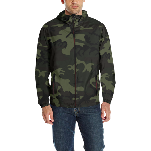 Camo Green All Over Print Quilted Windbreaker for Men (Model H35)