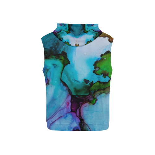 Blue green ink All Over Print Sleeveless Hoodie for Kid (Model H15)