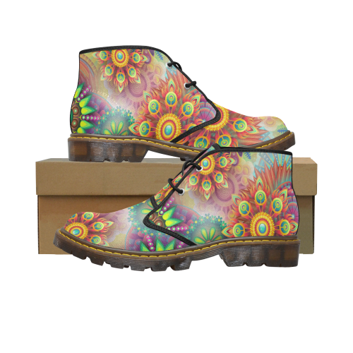 colorful-abstract 3D Women's Canvas Chukka Boots/Large Size (Model 2402-1)