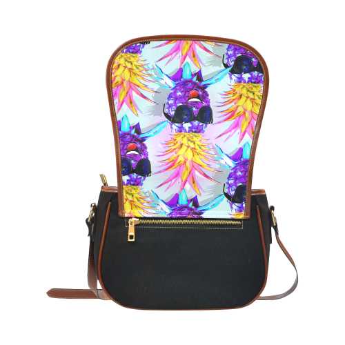 Pineapple Ultraviolet Happy Dude with Sunglasses Saddle Bag/Small (Model 1649)(Flap Customization)
