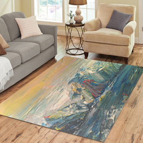 Mountains painting Area Rug7'x5'