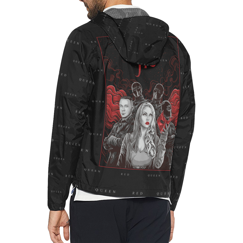 RED QUEEN BAND GREY LOGO ALL OVER BLACK Unisex All Over Print Windbreaker (Model H23)