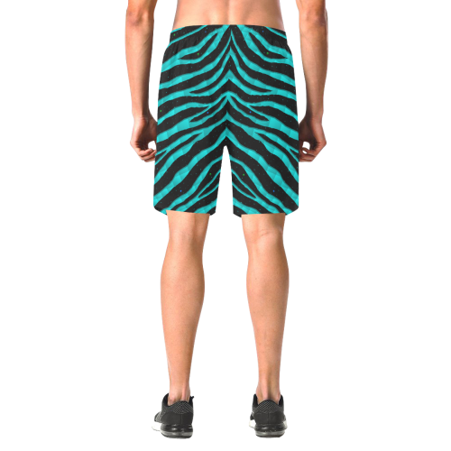Ripped SpaceTime Stripes - Cyan Men's All Over Print Elastic Beach Shorts (Model L20)
