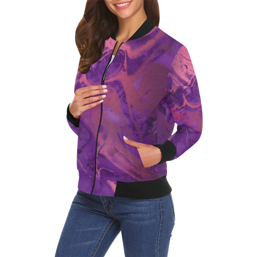 FD's Purple Marble Collection- Women's Purple Marble Bomer Jacket 53086 All Over Print Bomber Jacket for Women (Model H19)
