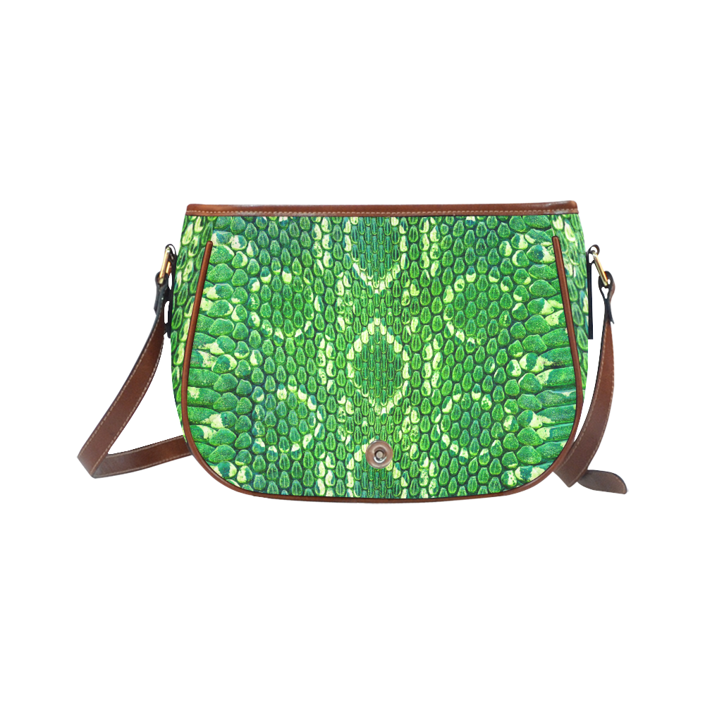 SNAKE LEATHER 5 GREEN Saddle Bag/Small (Model 1649) Full Customization