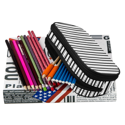 Stripes Black and White Pencil Pouch/Large (Model 1680)