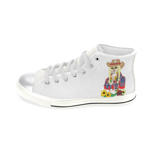 Cowgirl Sugar Skull White Women's Classic High Top Canvas Shoes (Model 017)