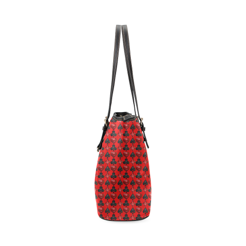 Las Vegas Black and Red Casino Poker Card Shapes on Red Leather Tote Bag/Small (Model 1640)