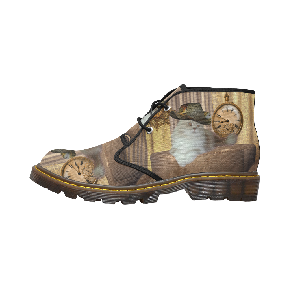 Funny steampunk cat Men's Canvas Chukka Boots (Model 2402-1)