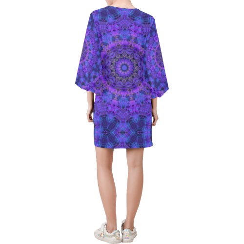 Mandala in Purple and Blue Bell Sleeve Dress (Model D52)