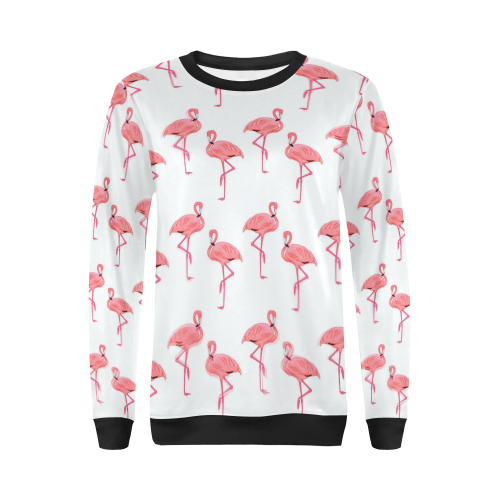 Classic Pink Flamingo Pattern All Over Print Crewneck Sweatshirt for Women (Model H18)