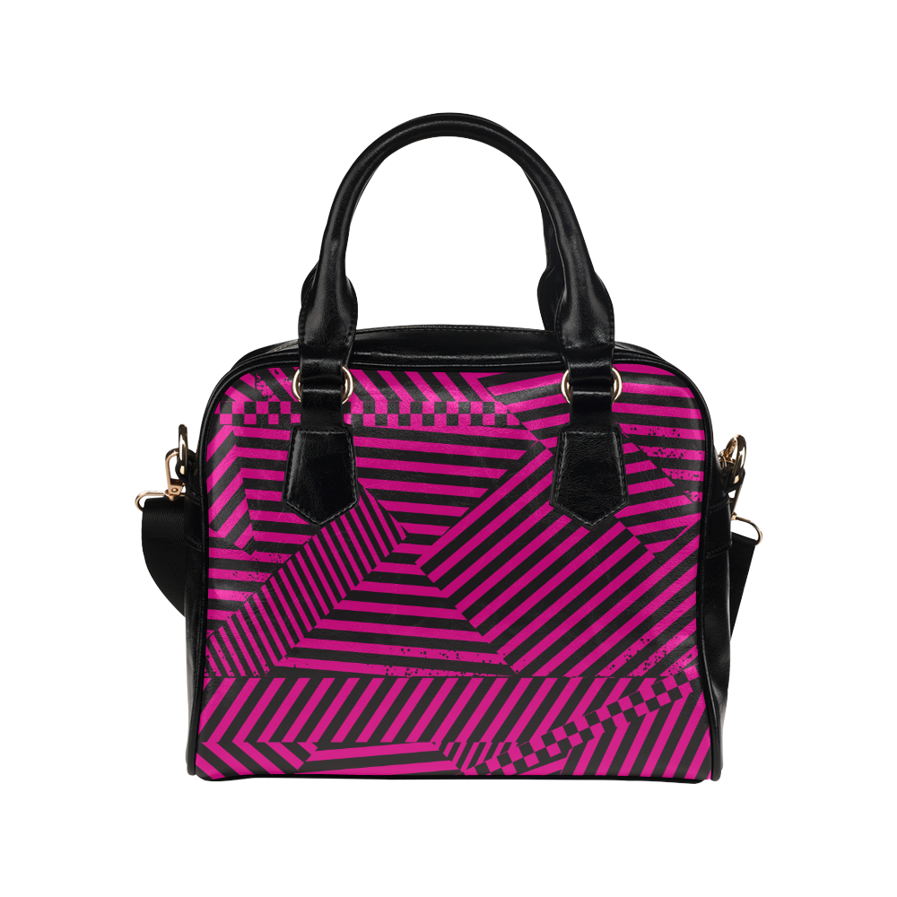 Hot Pink Black Stripes and Checkerboard Shoulder Handbag (Model 1634)