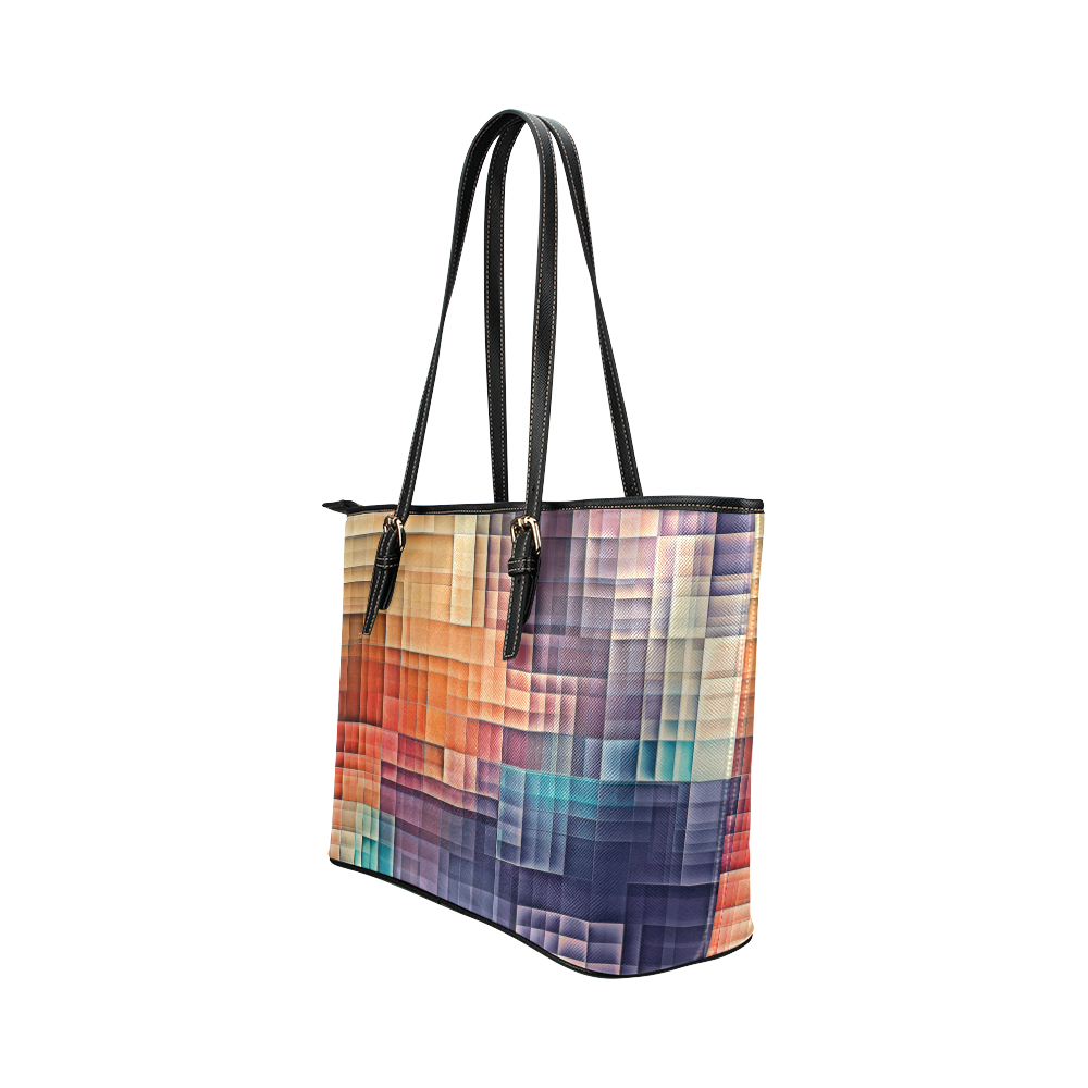 pixels #colors Leather Tote Bag/Small (Model 1651)