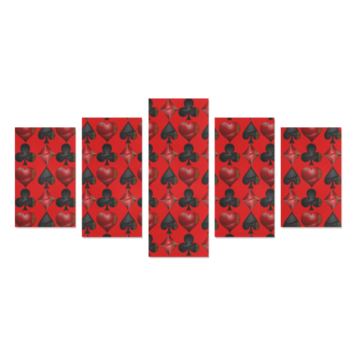 Las Vegas Black and Red Casino Poker Card Shapes on Red Canvas Print Sets C (No Frame)
