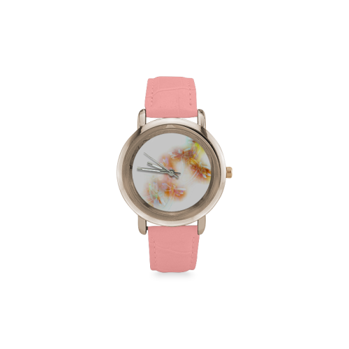 Watercolor dragonflies Women's Rose Gold Leather Strap Watch(Model 201)