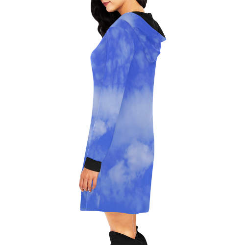 Blue Clouds All Over Print Hoodie Mini Dress (Model H27)