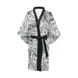 Cash Money / Hundred Dollar Bills Black Kimono Robe
