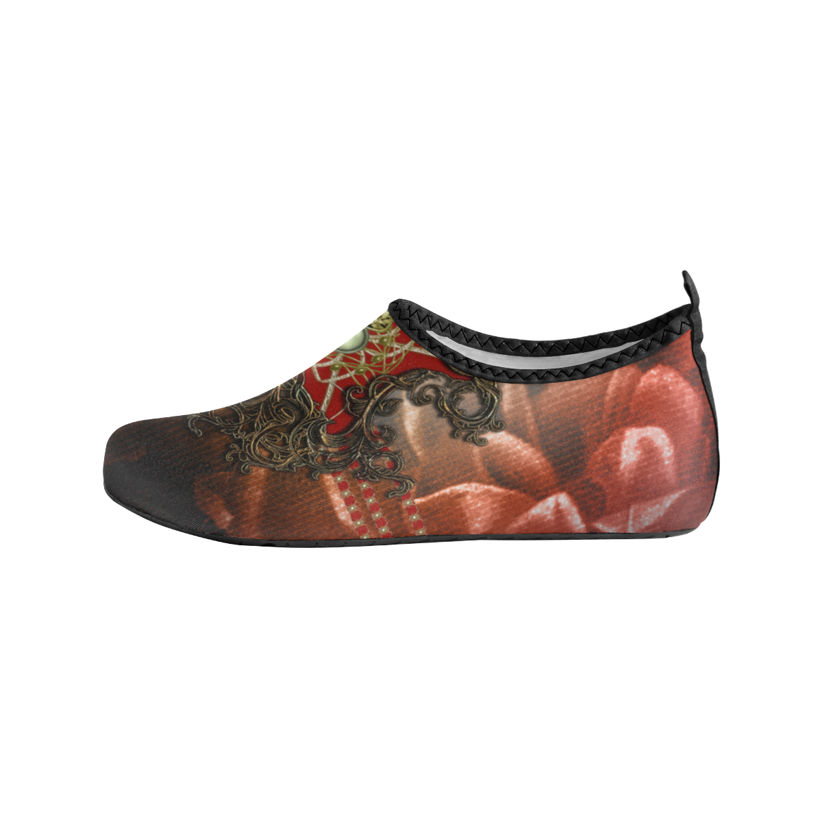 Red floral design Men's Slip-On Water Shoes (Model 056)