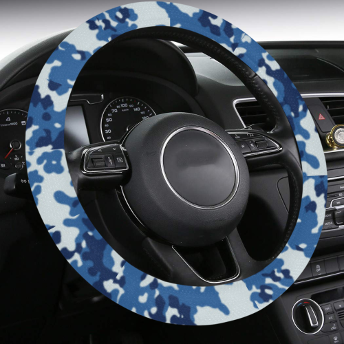 Digital Blue Camouflage Steering Wheel Cover with Anti-Slip Insert