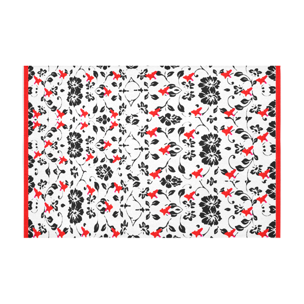 Tiny red and black florals cotton linen tablecloth Cotton Linen Tablecloth 60" x 90"