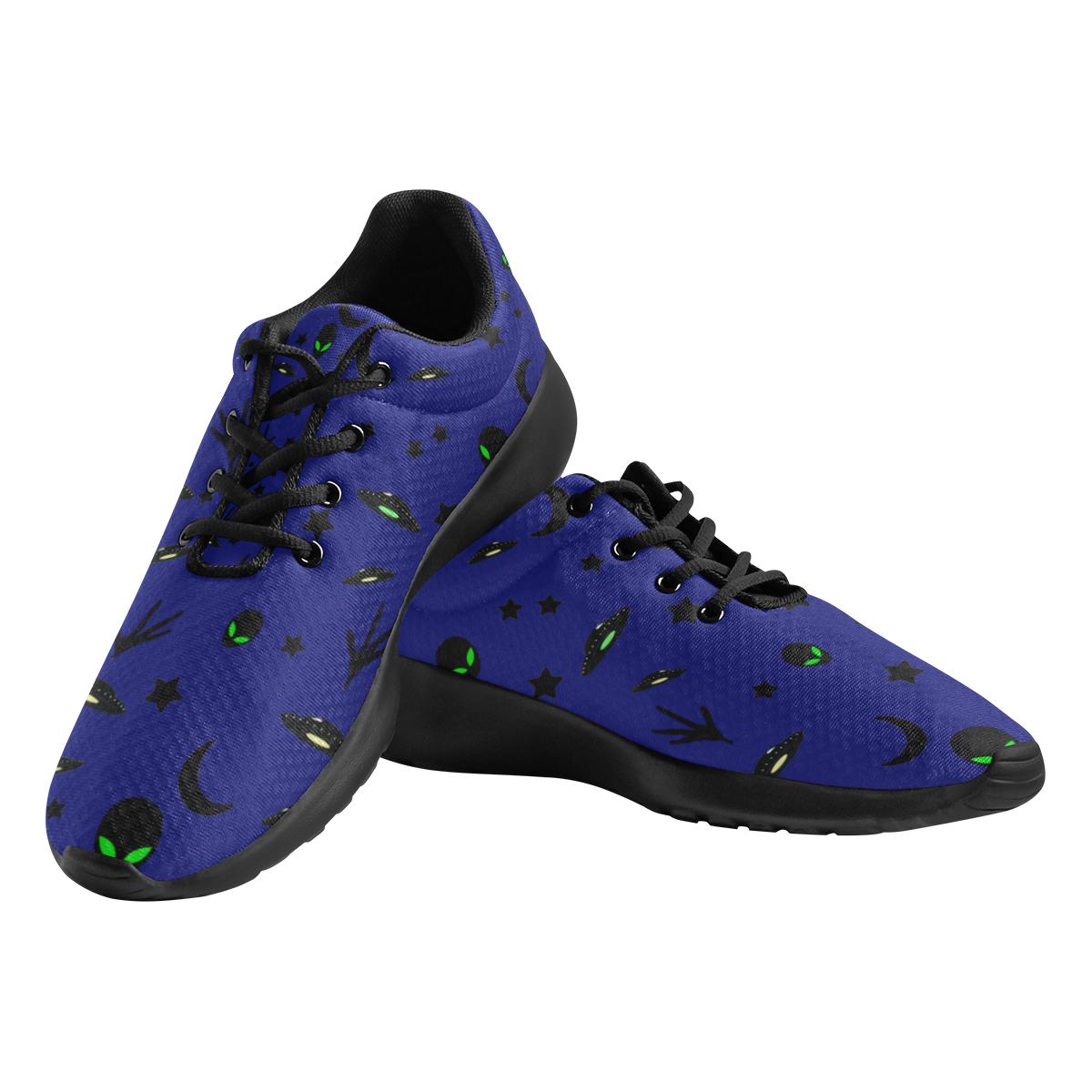 Alien Flying Saucers Stars Pattern (Blue/Black) Women's Athletic Shoes (Model 0200)