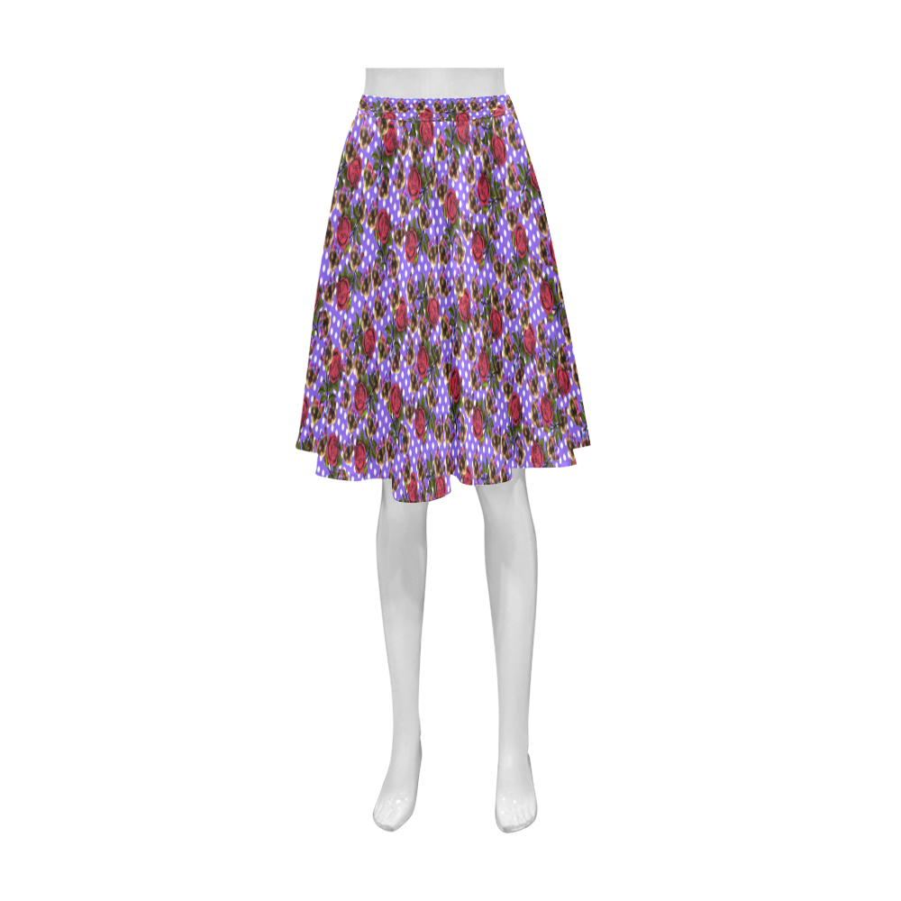 lazy cat floral pattern lilac polka Athena Women's Short Skirt (Model D15)