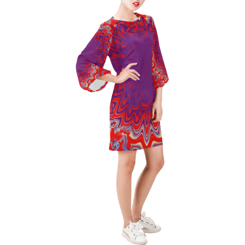 Blossom Red and Purple Bell Sleeve Dress (Model D52)