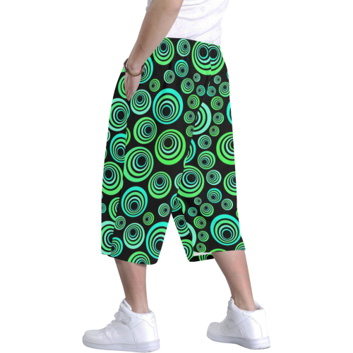 Crazy Fun Neon Blue & Green retro pattern Men's All Over Print Baggy Shorts (Model L37)