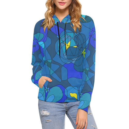 Abstract Blue Floral Design 2020 All Over Print Hoodie for Women (USA Size) (Model H13)