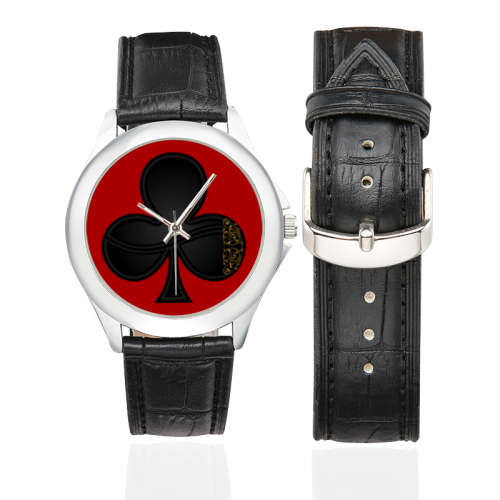 Club Las Vegas Symbol Playing Card Shape on Red Women's Classic Leather Strap Watch(Model 203)