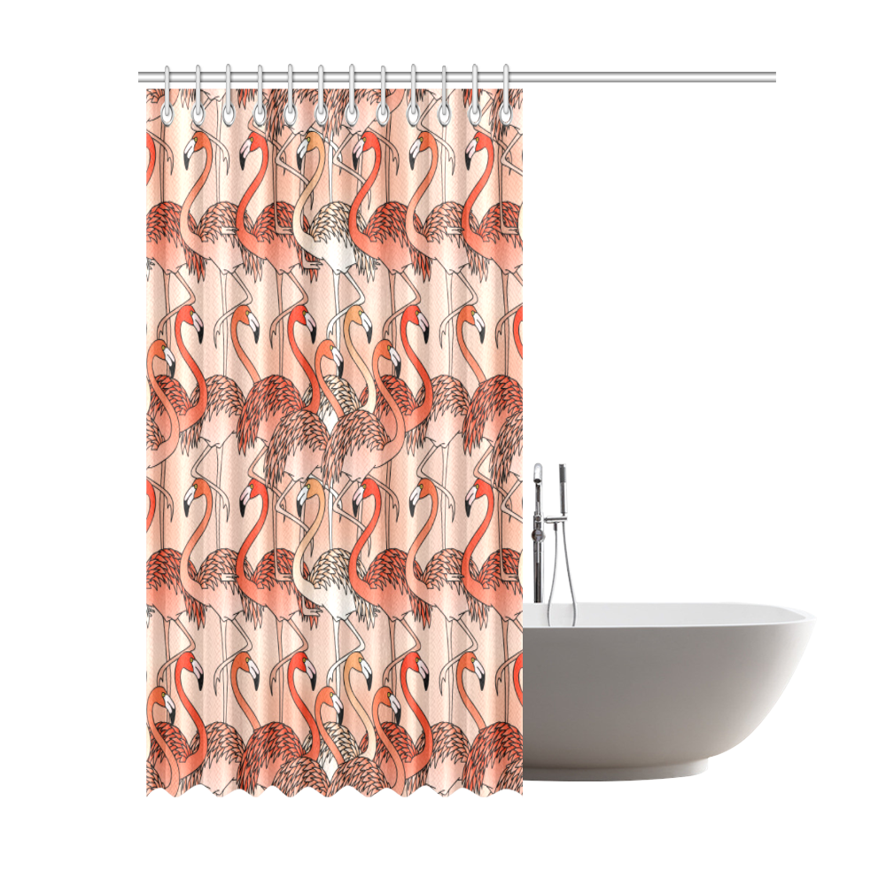 Living Coral Color Flamingos Shower Curtain 69"x84"