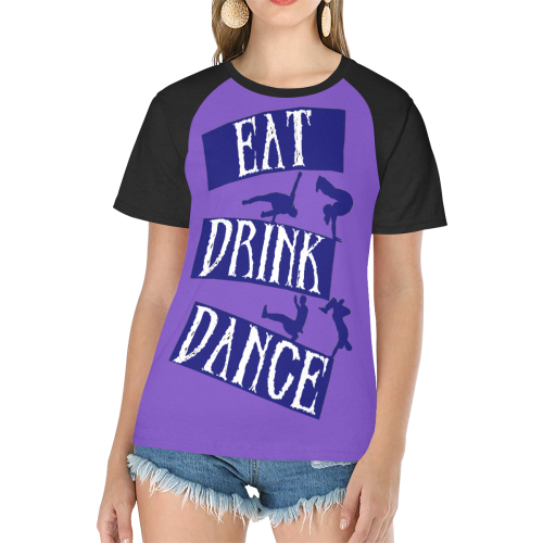 Break Dancing Blue on Purple Women's Raglan T-Shirt/Front Printing (Model T62)