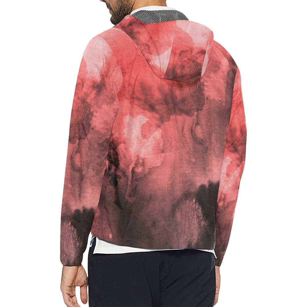Red and Black Watercolour Unisex All Over Print Windbreaker (Model H23)