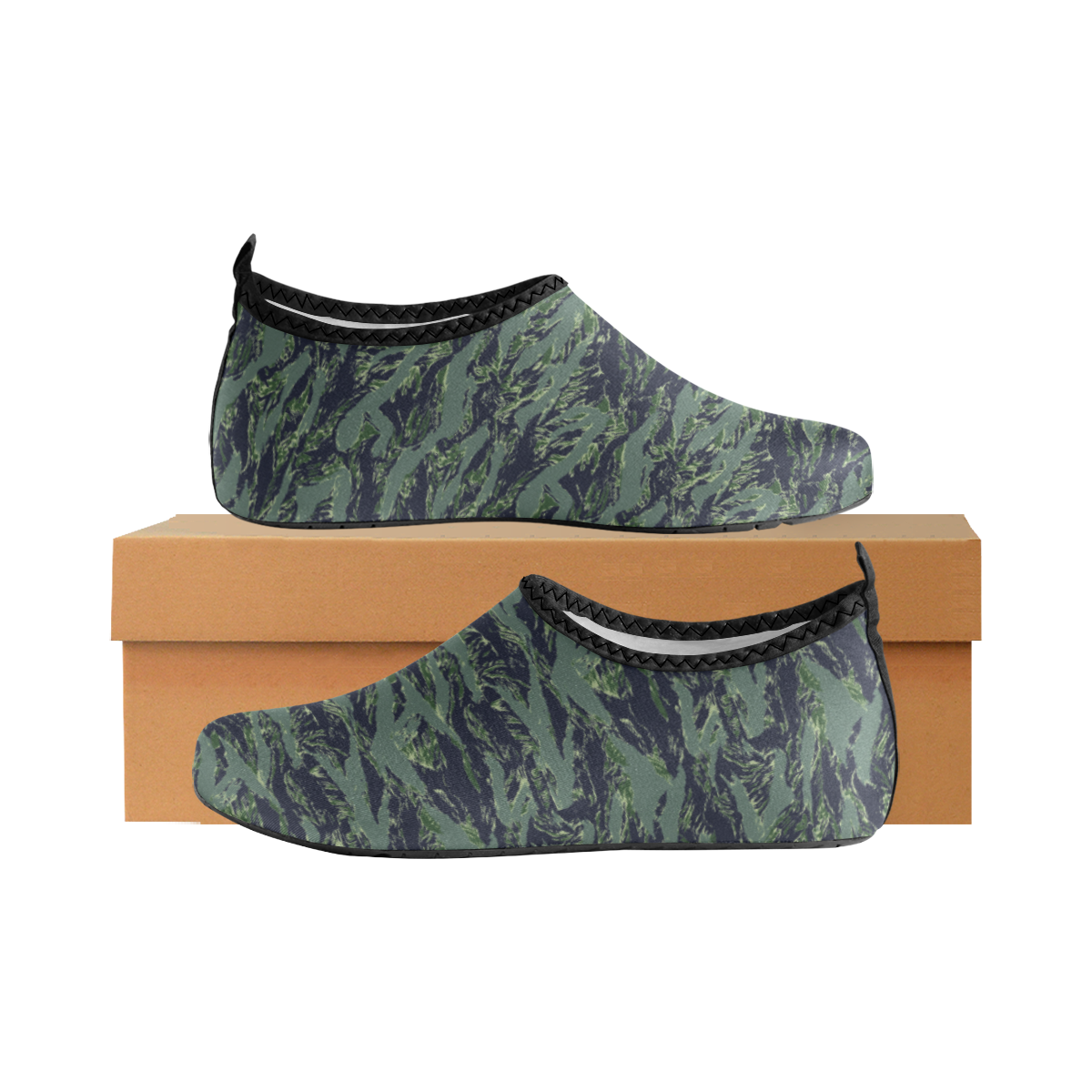 Jungle Tiger Stripe Green Camouflage Kids' Slip-On Water Shoes (Model 056)