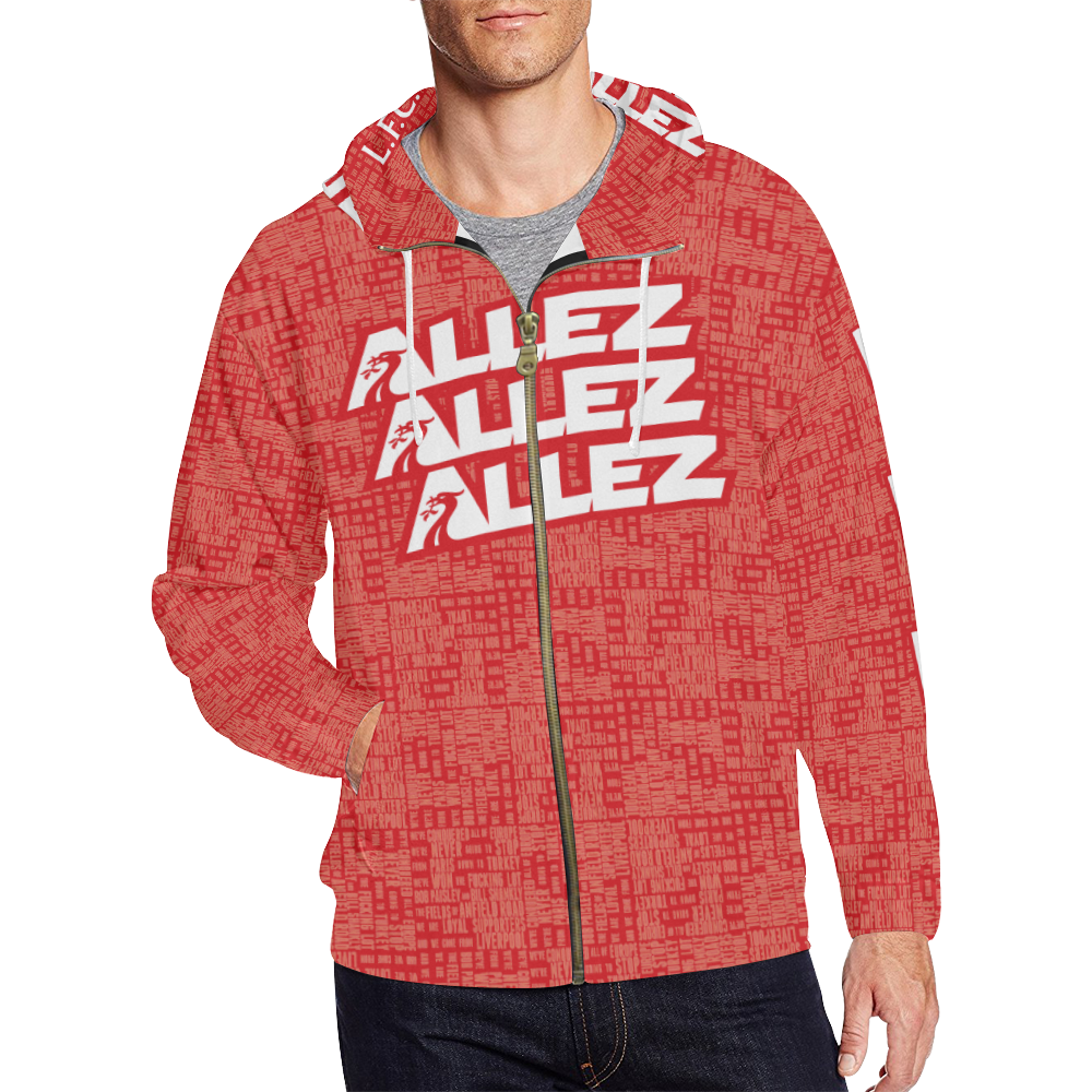 Allez Allez Allez Red All Over Print Full Zip Hoodie for Men/Large Size (Model H14)