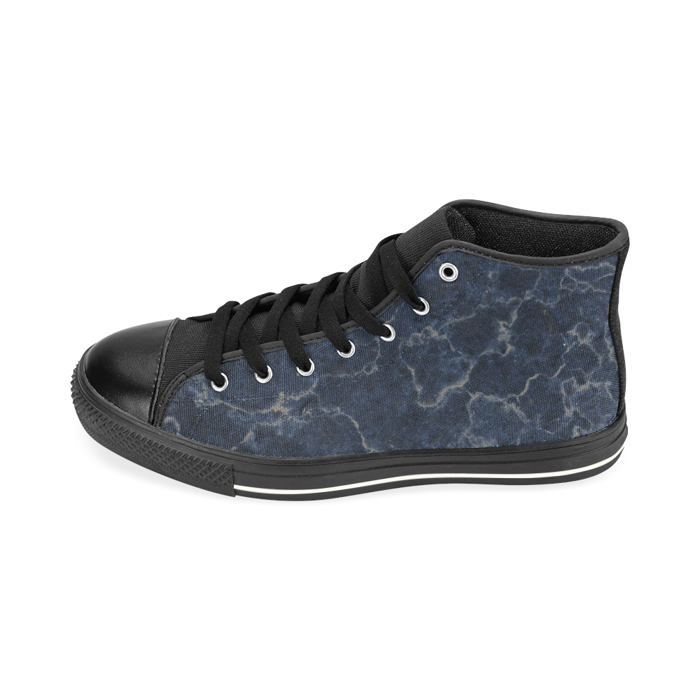 Marble Blue High Top Canvas Women's Shoes/Large Size (Model 017)