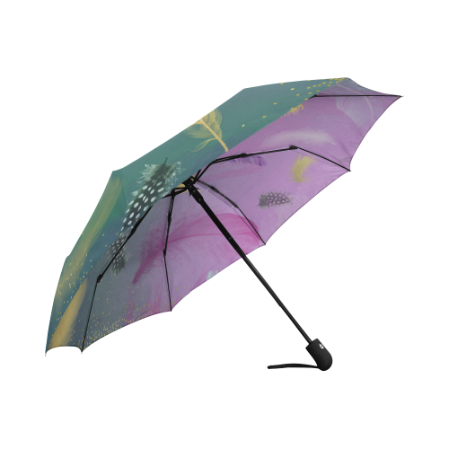Dancing Feathers - Pink and Green Auto-Foldable Umbrella (Model U04)