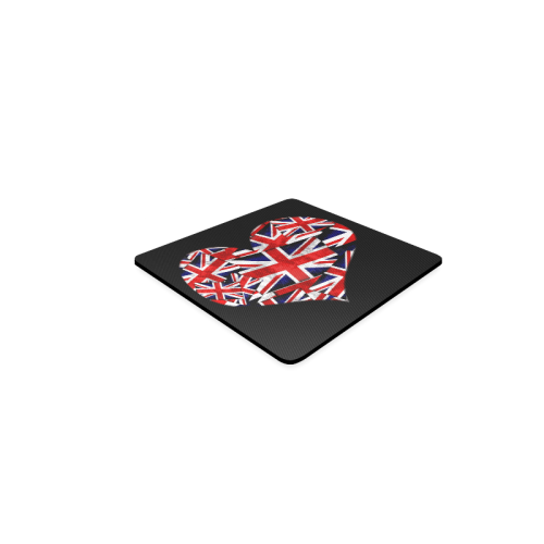 Union Jack British UK Flag Heart Black Square Coaster