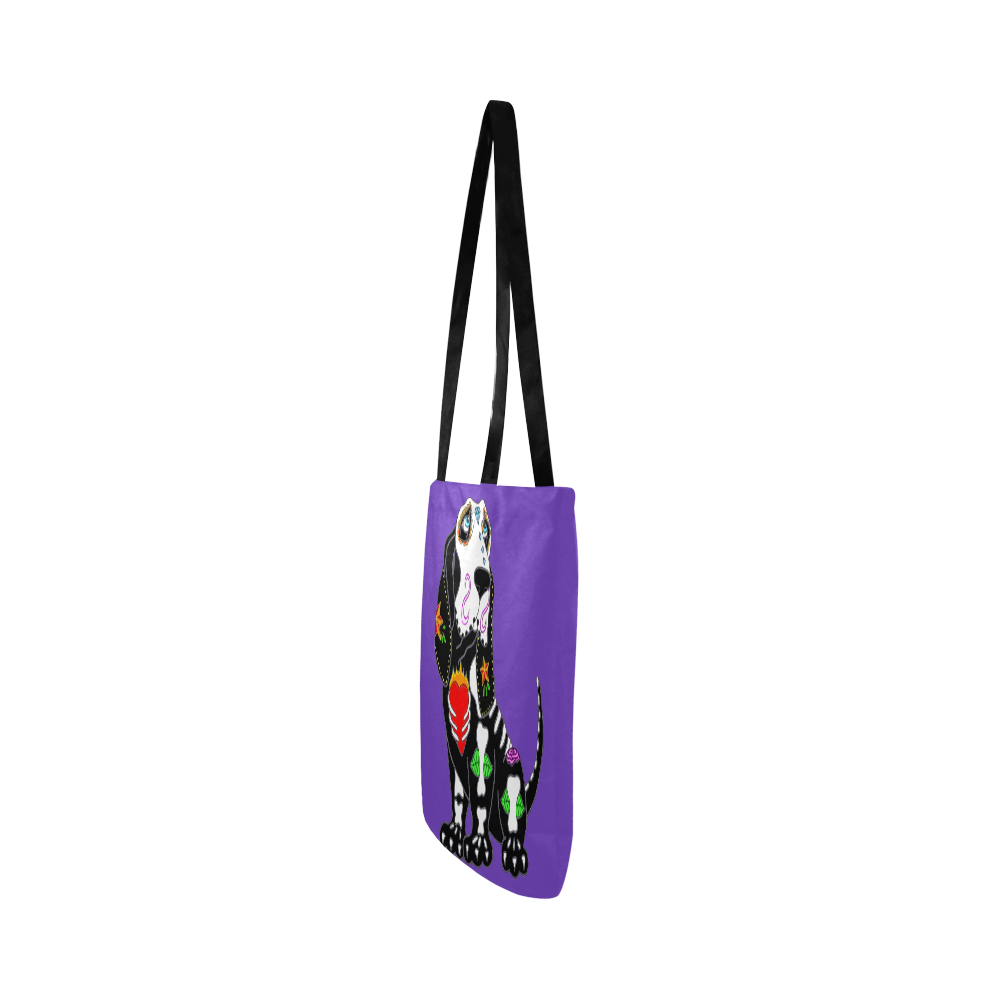 Basset Hound Sugar Skull Purple Reusable Shopping Bag Model 1660 (Two sides)